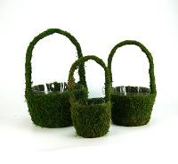 Galapagos Decorative Vista Round Moss Basket with Handles (3 piece set)