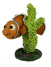 Penn-Plax Disney Finding Dory Small Aquarium Ornament - Nemo with Green Coral (2" Tall)