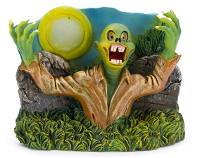 Penn-Plax Glow-in-the-Dark Aquarium Ornaments - Zombie Rising from Grave with Full Moon (3.5" Tall) - DISCONTINUED